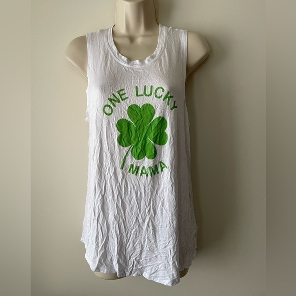 Miken flow tank top white green tank top One Lucky Mama medium size - Picture 2 of 8